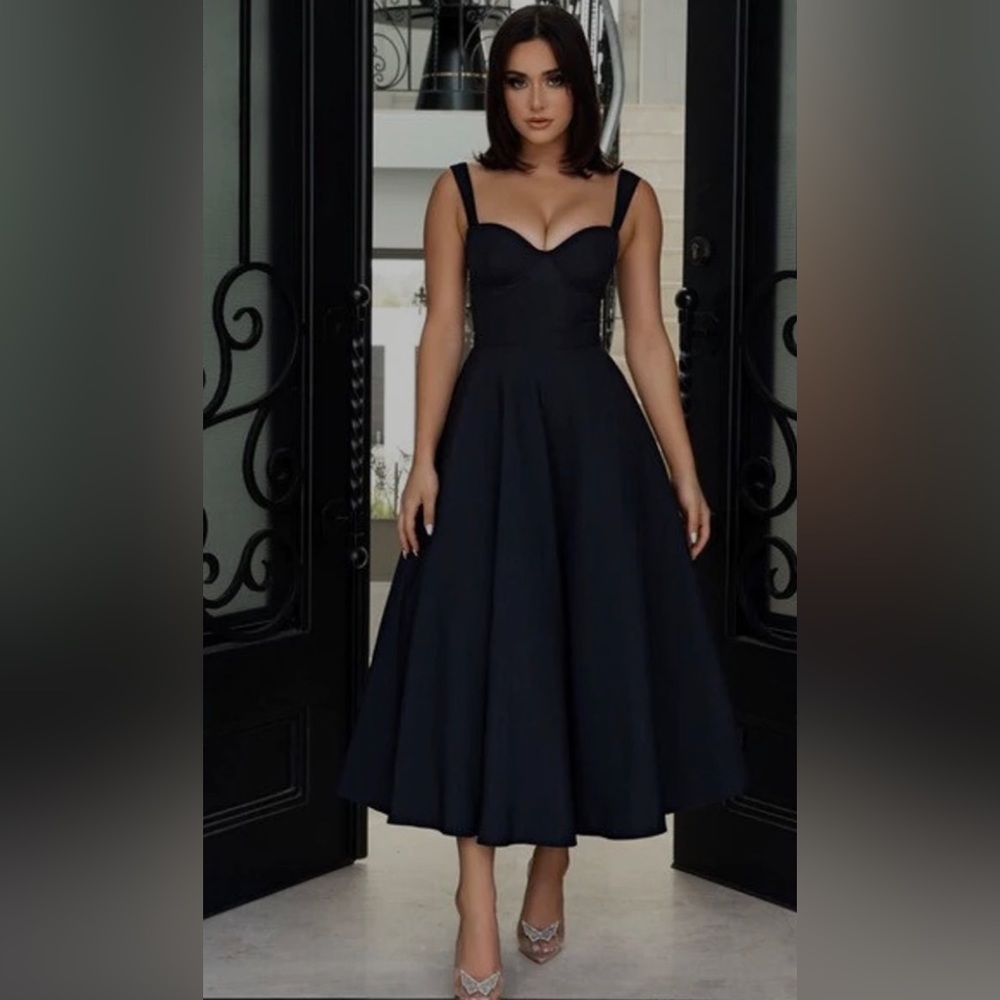 18/20 - size Black Satin Dress Simple Dress Tea lenth Formal Wedding guest dress